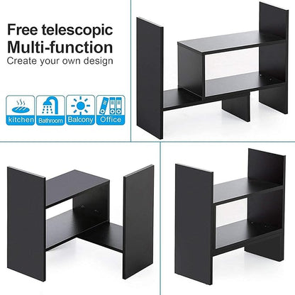 Sorfity Desktop Bookshelf Desk Storage Organizer Adjustable Wood Desktop Display Shelf Rack Counter Office Storage Rack Top Bookcase - Free Style Display Natural Stand Office Supplies Desk Organizer