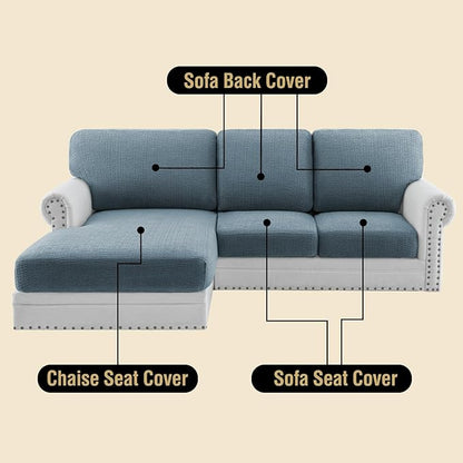 H.VERSAILTEX Super Stretch Individual Jacquard Couch Cushion Covers Furniture Protector Spandex Anti-Slip Soft Thickened Slipcovers Easy Install, (1 PC, Large Back Couch Cover, Stone Blue)