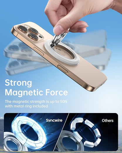 SYNCWIRE for MagSafe Ring Phone Holder, 360° Rotation Magnetic Cell Phone Grip Dual-Sided Magnets Phone Ring Kickstand Compatible with iPhone 17 16 15 14 13 12 Pro Max MagSafe, Android, Samsung etc.
