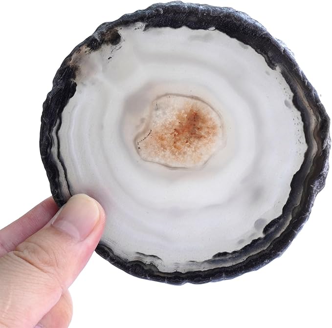 Black Agate Slices Geode Coasters Set of 4 with Rubber Bumpers - Unique 4-5 Inch Dyed Stone Drink Crystal Coasters Bulk for Home Decor, Coffee Table, Bar Accessories