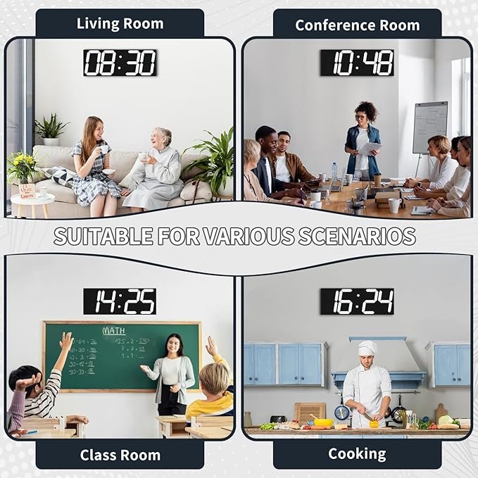 18.7in Large Digital Wall Clock,LED Digital Clock with Big Number,Multi-Function Remote Controlled Wall Clock with Timer, Alarm and Calendar Display(White)