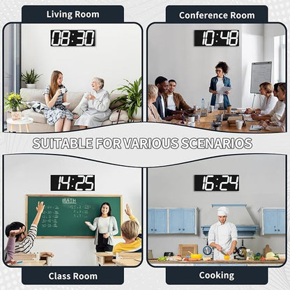 18.7in Large Digital Wall Clock,LED Digital Clock with Big Number,Multi-Function Remote Controlled Wall Clock with Timer, Alarm and Calendar Display(White)