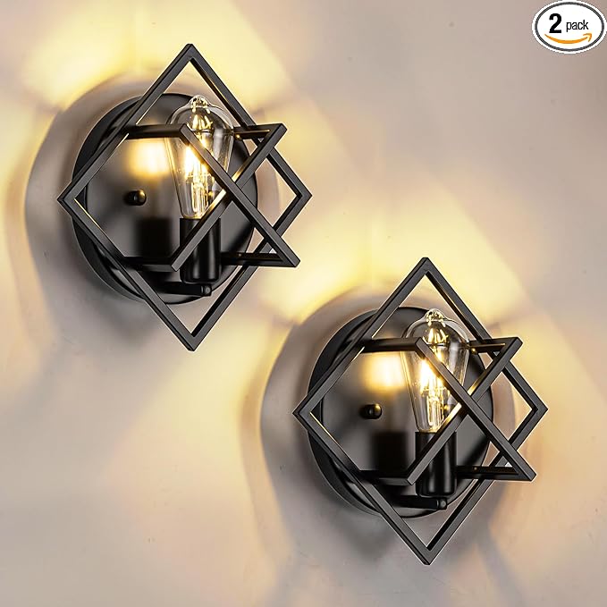 Farmhouse Wall Sconce with Black Finish,Set of 2 Rustic Wall Sconces Indoor Wall Light Fixtures 11.3in for Stairway, Living Room, Bedroom, Bathroom (1 Light,E26 Base, No Bulbs)