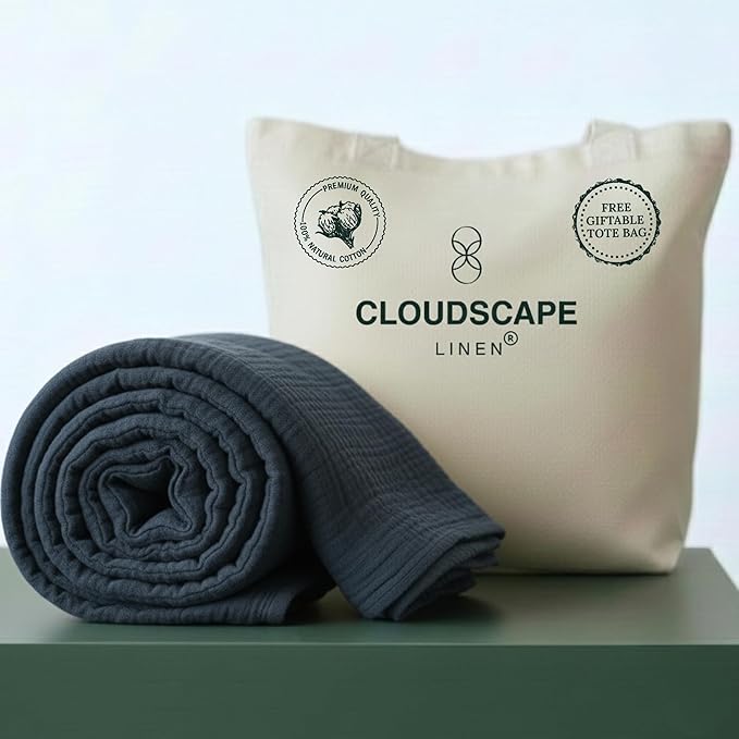 Luxury 100% Cotton Muslin Throw Blanket, 4 Layer Extra Large 50x70in, Perfect for Couch, Sofa, Home Decor, Soft Cotton Gauze Travel Blanket, Winter Cozy Throw, All Season Ensign Blue