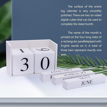 Wooden Gaobei Desk Blocks Calendar Perpetual Block Month Date Display （White)