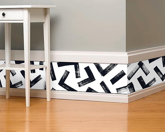 FLFK Black and White Design Wallpaper Border - Peel and Stick Wall Paper, Self Adhesive Removable PVC Borders Sticker, Modern Waterproof Trim for Home Decor, 9" x 240"