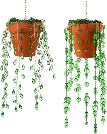 Suncalla 2pcs Beaded Plant Gifts for Plant Lovers Beaded Succulent Plants Sun Catcher Glass Leaf Beads Suncatcher for Window Hanging with Chain Bead Plants Crystal Sun Catchers Home (Classic Style)