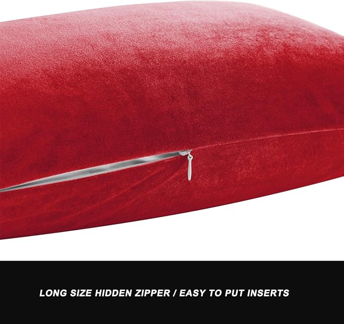 GIGIZAZA Red Velvet 12x20 Decorative Throw Pillow Covers for Sofa Bed 2 Pack Soft Cushion Cover