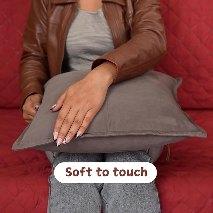 Genuine Suede Leather Pillow Cover, 22x22 Inch Case for Lumbar Throw Couch Pillows, Thick & Soft Cushion Covers for Sofa Bed Home Decor (Suede Grey Box Pack of 2)