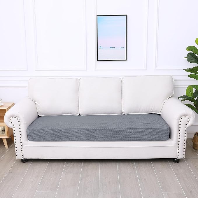 Smiry Waterproof Couch Cushion Covers, Stretch Jacquard Thick Sofa Cushion Covers, Washable Seat Slipcover Elastic Furniture Protector for Pets, Kid (Large, Light Grey)