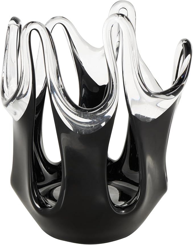 Deco 79 Glass Abstract Decorative Vase Centerpiece Vase with Wavy Oval Cutouts, Flower Vase for Home Decoration 8" x 9" x 11", Black