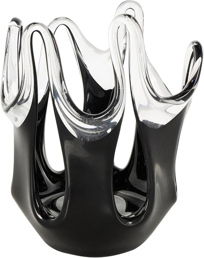 Deco 79 Glass Abstract Decorative Vase Centerpiece Vase with Wavy Oval Cutouts, Flower Vase for Home Decoration 8" x 9" x 11", Black