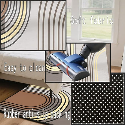 Abstract Washable Area Rug 4x6 Non Slip Durable High-Flow Carpet Contemporary Semi-Circular Line Area Carpet, Suitable for Living Rooms, Bedrooms and Home Offices