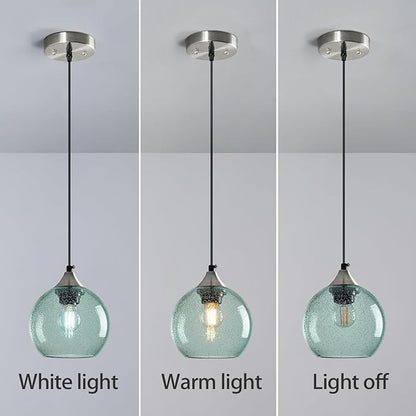 Light Green Glass Pendant Lights Kitchen Island Globe Pendant Light Fixtures Modern Pendant Lighting for Bedroom Living Dining Room Light Fixture (5.9 in, 1 Pack)