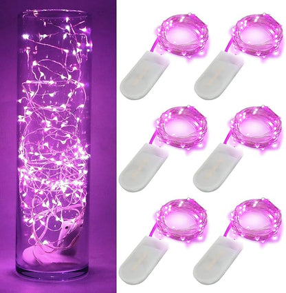 6-Pack 7Ft Starry String Lights No Remote Fairy String Lights 20 Micro Starry Leds On Silvery Copper Wire CR2032 Batteries Included for Wedding Centerpiece,Party,Christmas Table Decor (Pink)