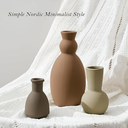 Ceramic Vase Set of 3, Nordic Minimalist Multicolor Vases Home Decor, Rustic Farmhouse Decor Pottery Vases for Bouquet Pampas Grass Dried Fresh Flowers, Living Room, Entryway Mantel, Bedroom, Kitchen