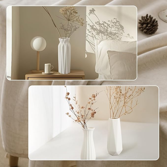 Ruckae 8 Inch Matte Ceramic Vases Set of 3 White Unglazed Vase Vintage Flower Vases for Wedding Dinner Table Party Office Centerpieces