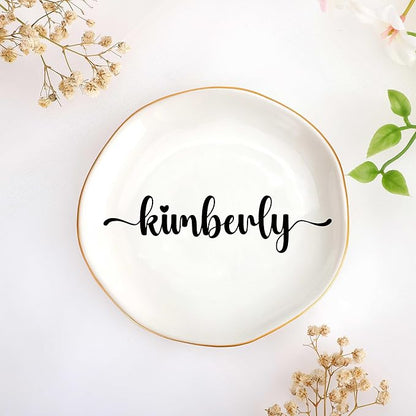 JoycuFF Kimberly Personalized Name Ceramic Jewelry Tray, Mothers Day Christmas Anniversary Engagement Birthday Gifts for Women Couples, Trinket Dish for Rings Earrings Necklaces Bracelets Keys