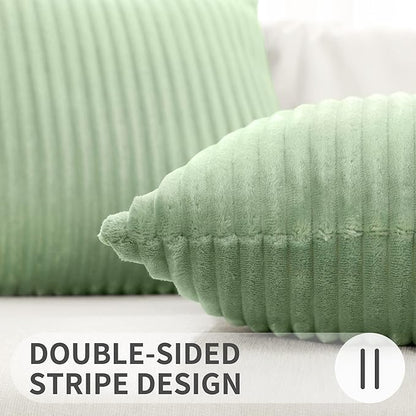 Simmore Decorative Spring Throw Pillow Covers 18x18 Set of 2, Soft Natural Plush Flannel Double-Sided Fluffy Couch Pillow Covers for Sofa Living Room, Sage Green