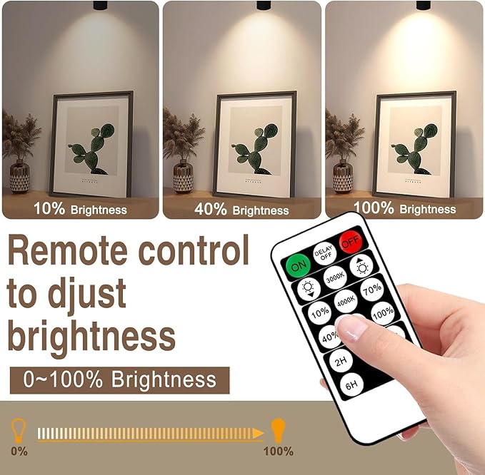 5W LED Indoor Spotlights with Remote - Dimmable & Timer, 3 Color Temperatures, 3000K/4000K/5000K- Ideal for Plants, Pictures & Artwork - Floor & Wall Accent Lights with 5.9FT Plug Cord