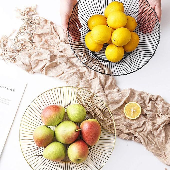 IBWell Black Wire Fruit Basket Fruit Bowl Kitchen Fruit Basket Stand Fruit Bowls for the Counters Metal Fruit Bowl (Round-Normal)