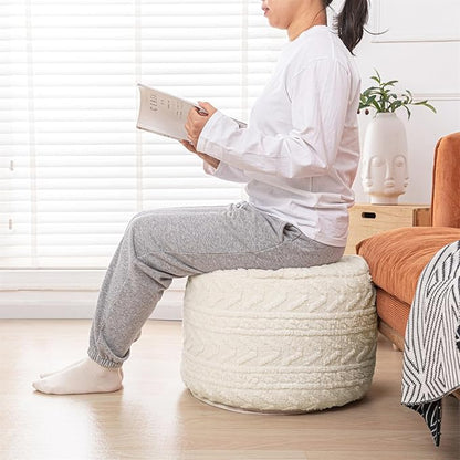Boucle Pouf Ottoman and Foot Rest 20 x 20 x 14 Inches Floor Pouf Boho Foot Stool Home Decor for Couch Sofa Bean Bag Chairs Cream