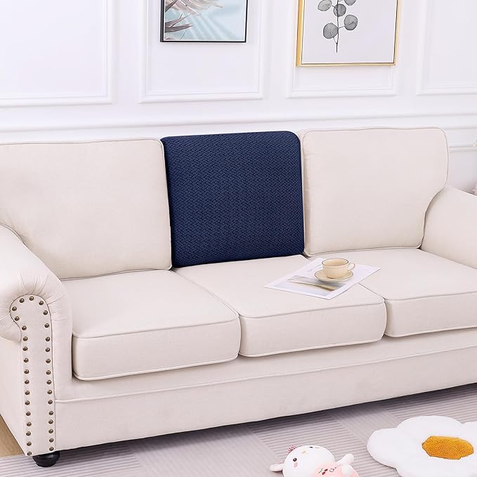 Smiry Waterproof Couch Cushion Covers, Stretch Jacquard Thick Sofa Cushion Covers, Washable Seat Slipcover Elastic Furniture Protector for Pets, Kid (Back Cover M, Navy)