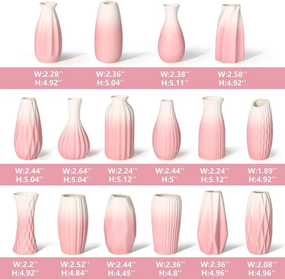 BEAHOT Ceramic Bud Vases Set of 16 – Gradient Pink and White Mini Vases for Centerpieces and Table Decor – Ideal White Bud Jars for Weddings, Boho Home Style, and Gift Ideas