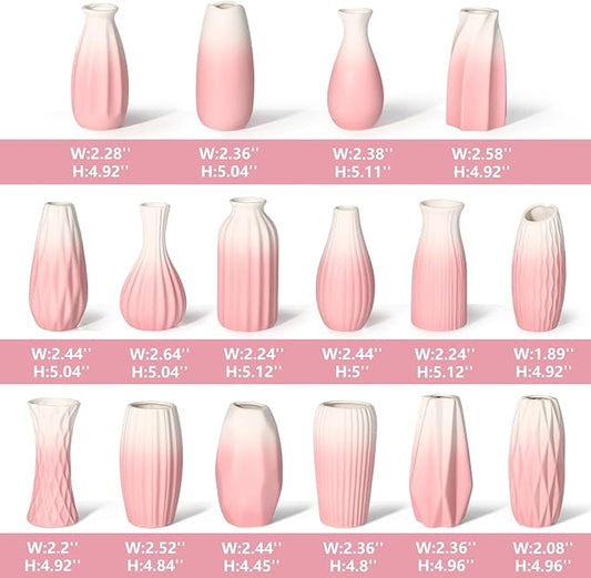 BEAHOT Ceramic Bud Vases Set of 16 – Gradient Pink and White Mini Vases for Centerpieces and Table Decor – Ideal White Bud Jars for Weddings, Boho Home Style, and Gift Ideas