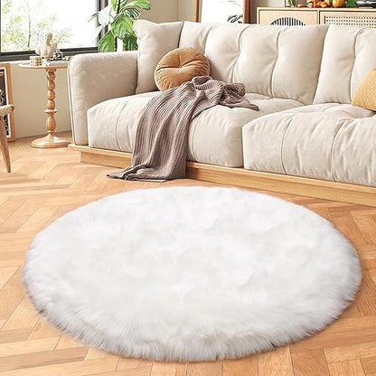 SERISSA Soft Round Faux Sheepskin Fur Rug White Circle Rug Circular Fluffy Area Rug Plush Circle Carpet Play Mats for Kids Girls Room Princess Castle Christmas 3ft Diameter