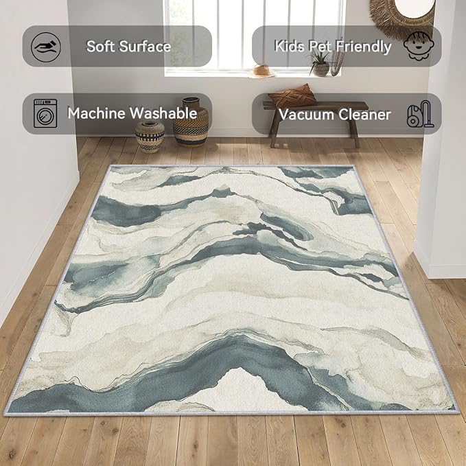 Swirl Rugs for Living Room - Abstract Rug, 5x8 Rug, Contemporary Area Rug & Room Decor, Modern Carpet & Home Decor, Washable Non Slip Anti Skid Rugs