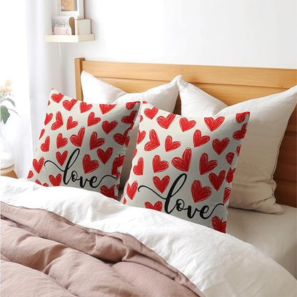 Valentines Day Pillow Covers 22x22 Set of 2 Red Heart Throw Pillow Covers Love Pillowcase Linen Decoration Farmhouse Holiday Cozy Soft Cushion Case Couch for Indoor Outdoor Home Decor