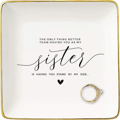 Bridesmaid Proposal Gifts for Sister,Maid Of Honor Proposal Gifts from Bride,Bridal Shower Present for Sister Women,Wedding-Bachelorette Party Present,Ceramic Jewelry Tray Trinket Holder Ring Dish