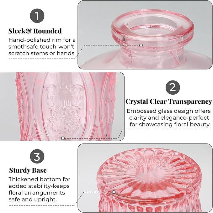 BEAHOT 32 Pack Pink Bud Flower Vase in Bulk,Mini Vintage Glass Bud Vases for Centerpieces,Wedding Decor,Party & Home Decaration,Mother's Day (Pink)