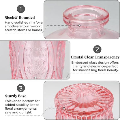 BEAHOT 32 Pack Pink Bud Flower Vase in Bulk,Mini Vintage Glass Bud Vases for Centerpieces,Wedding Decor,Party & Home Decaration,Mother's Day (Pink)