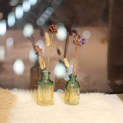 Joeyan Small Embossed Glass Bud Vase Set of 3,Green and Amber Colored Rustic Decorative Vase for Single Flower and Dry Flowers