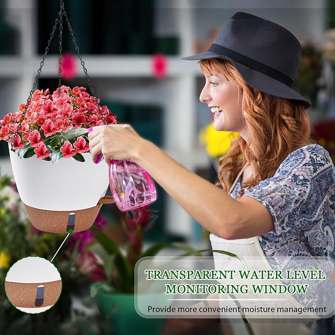 10 Inch Tall Hanging Planters & Baskets for Indoor Plants (2 Pack) – Self Watering Flower Pots with Deep Design & Visual Water Window, Perfect for Large Plants Like Pothos, Monstera,Spider plant