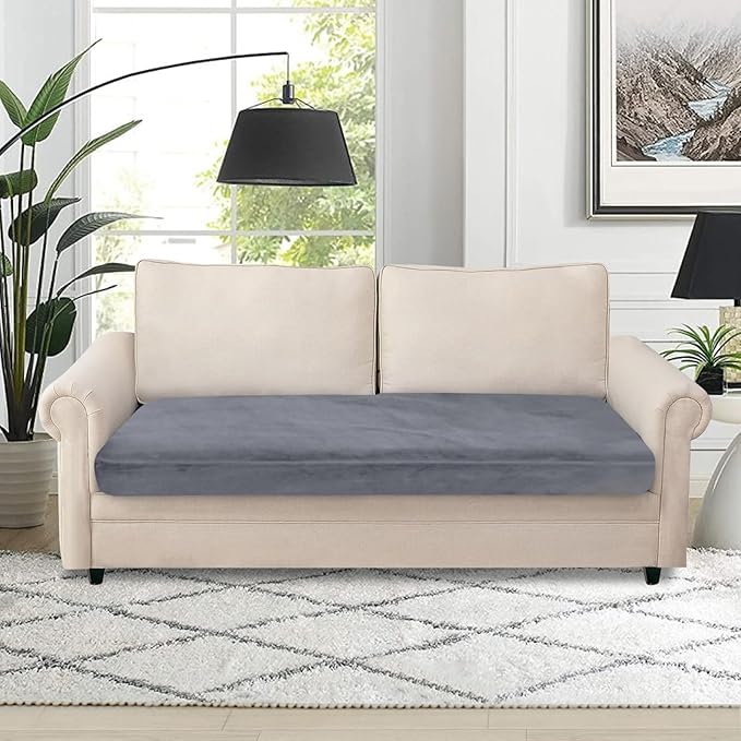 NAISI Couch Cushion Covers 1 Piece Velvet Stretch Loveseat Cover or 2 Seat Sofa Cover Soft Individual Couch Covers for Sectional Sofa(1 PC for 2-Seat Cushion or Loveseat,Dark Grey)
