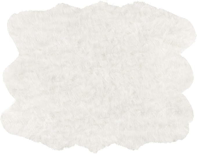 Luxe Gordon Faux Fur Rug with Soft and Fluffy Pile | Machine Washable Living Room Rug with Anti-Slip Backing | Cruelty-Free Area Rugs for Office or Bedroom, White, 5 ft x 6 ft