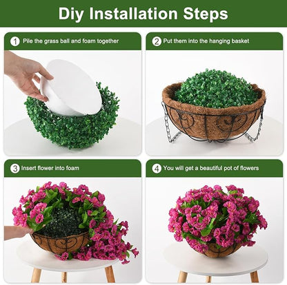 Homsunny Artificial Hanging Flowers Plants with Basket for Outdoors - Fake Petunias Flowers Fake Silk Morning Glory Planter for Outside Porch Patio Balcony Garden Spring Summer Decor(Purple red)