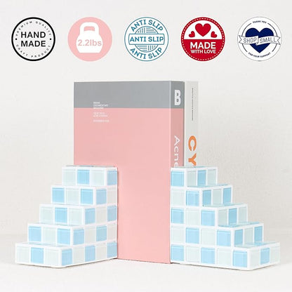Decorative Bookends for Shelves - Stair Book Ends for Heavy Books - Unique Book Stopper & Holder for Shelves - Modern Home Decor Aesthetic Bookshelf Decor (Light Blue & White)