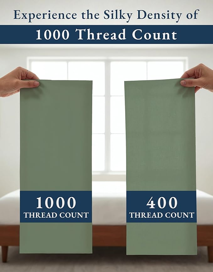 1000 Thread Count 100% Egyptian Cotton Sheets – 4 Piece Queen Sheet Set, Ultra-Soft Hotel Luxury Comfort with 15" Deep Pocket Queen Sheets, OEKO-TEX Certified, Breathable, No Pilling – Iceberg Green