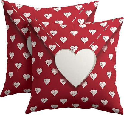 Valentines Day Pillow Covers 24x24 Set of 2 White Red Heart Throw Pillow Covers Love Pillowcase Linen Decoration Farmhouse Holiday Cozy Soft Cushion Case Couch for Indoor Outdoor Home Decor