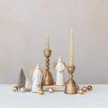Creative Co-Op Round Distressed Metal Taper Candleholder, Brass Finish