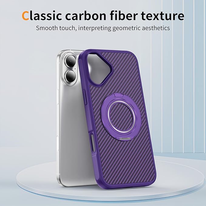 Mag-Stand Carbon Fiber Case for iPhone 17, 360° Rotate Magnetic Stand, Compatible with MagSafe, 15FT Military Protection, Slim Shockproof Magnetic Kickstand Mag Phone Case for Men Women Purple