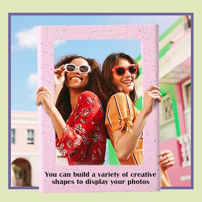 Epakh 20 Packs Magnetic Photo Picture Frame Cute Mini Table Photo Frame Holder 3 Inches Plastic Colorful Picture Display for Fridge Office (Stramineous)