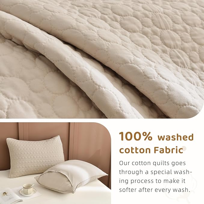 Sanracie Oversized Queen Bedspread Set 102"*118",100% Cotton Quilts Queen Size Linen Colored Circular Quilting Extra Large Quilt Bedding Coverlet Set 3Pcs Quilted Bed Blanket Lightweight