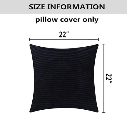 Home Brilliant Set of 2 Throw Pillow Covers Fall Decorative Couch Pillow Covers Striped Velvet Pillowcases for Floor, 55cm, 22 x 22 Inch, Black