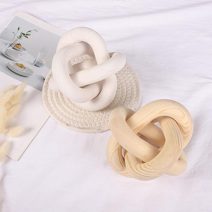 Ochine Wood Chain Link Decor - 3 Link Hand Carved Pine Wood Modern Farmhouse Coffee Table Decor - Wooden Rustic Boho Bead Garland for Living Room Bedroom