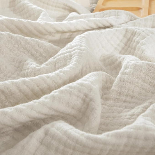 PHF 100% Cotton Muslin Throw Blanket 50" x 60", 4-Layer Lightweight and Breathable Blanket, Luxuriously Soft Gauze Throws for Couch Bed Sofa, Ideal Gift Choice, Oat Milk